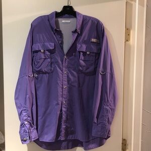 Columbia PFG Omni Shade Purple Fishing Shirt SZ L Vented mesh lined back panel